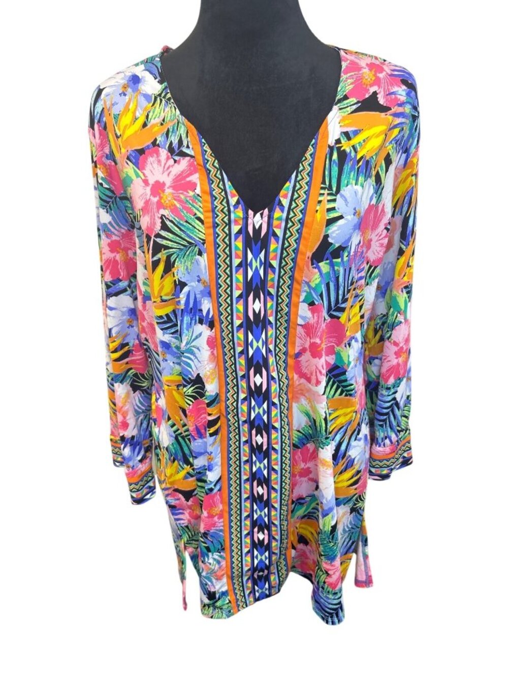 La Blanca Swim Cover Up Women's Size M V-Neck Floral Tropical Beach